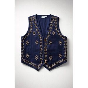 90's Khazana Statement Wood Beaded Vest Boho Western Tribal Artisanal Button-L